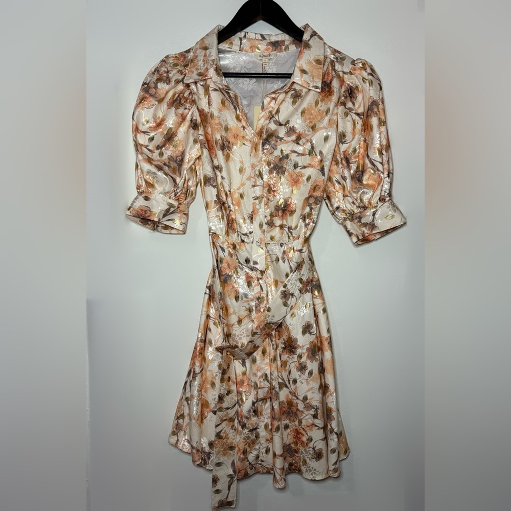 Women Floral Button Mini Dress With Buckle Belt